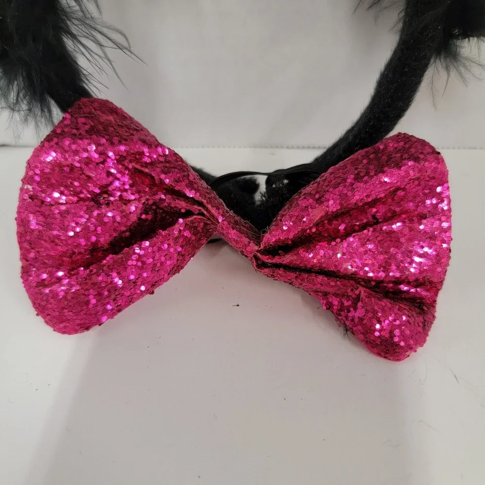 Halloween Kids Cat Kit Pink sparkle bow Tie Black‎ Clip, Black Ears